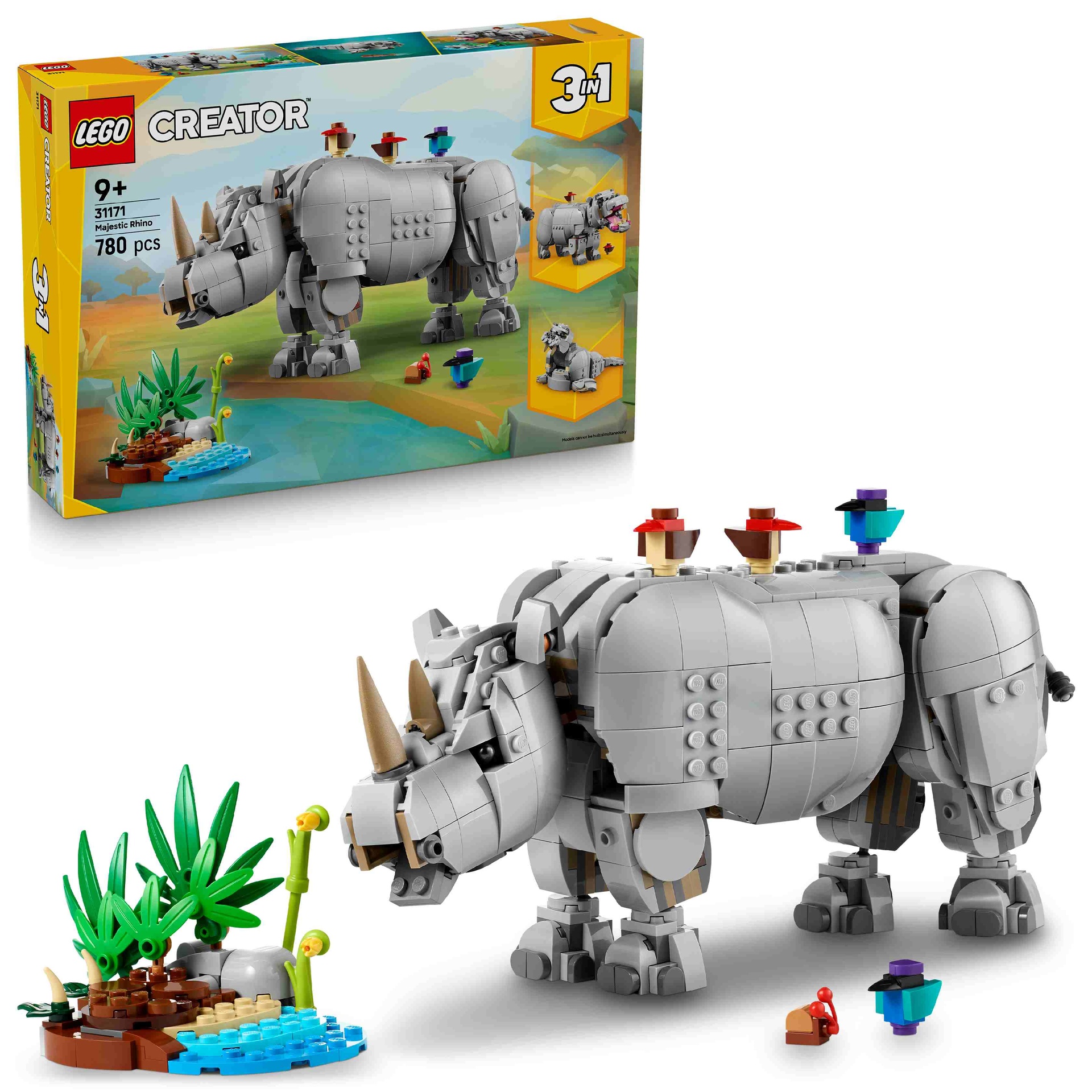 LEGO CREATOR 3en1 | Fauna Salvaje: Poderoso Rinoceronte con Pájaros - 31171